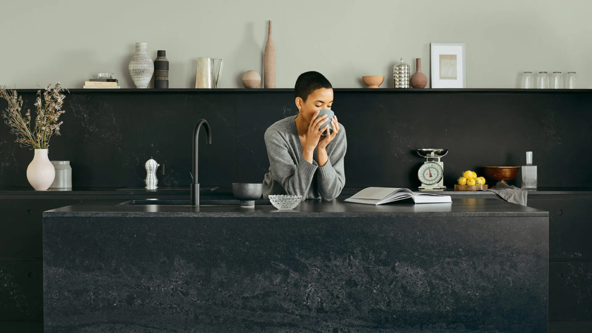 Additional image of Caesarstone Black Tempal Quartz countertops