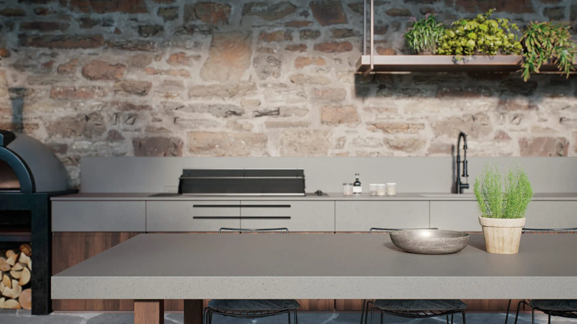 Image of installed Caesarstone Clearskies Grey Quartz countertops