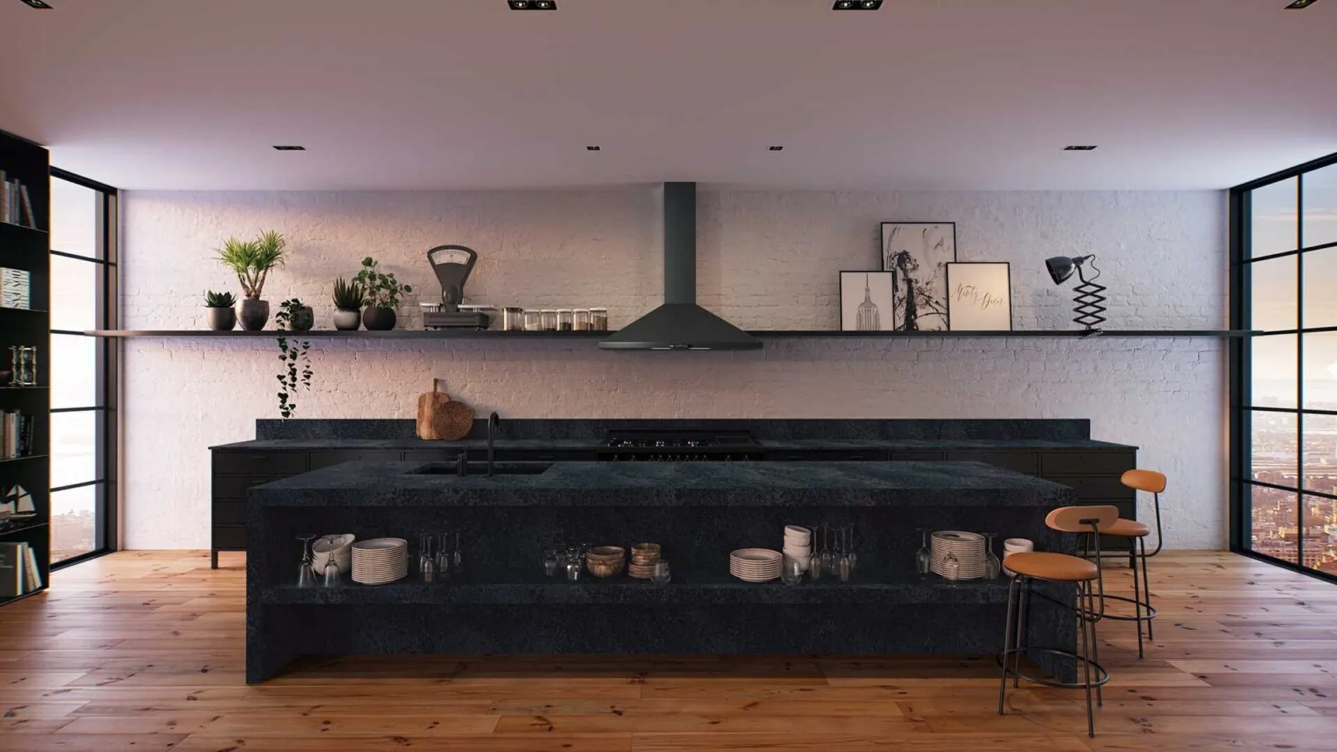 Image of installed Caesarstone Darcrest Quartz countertops