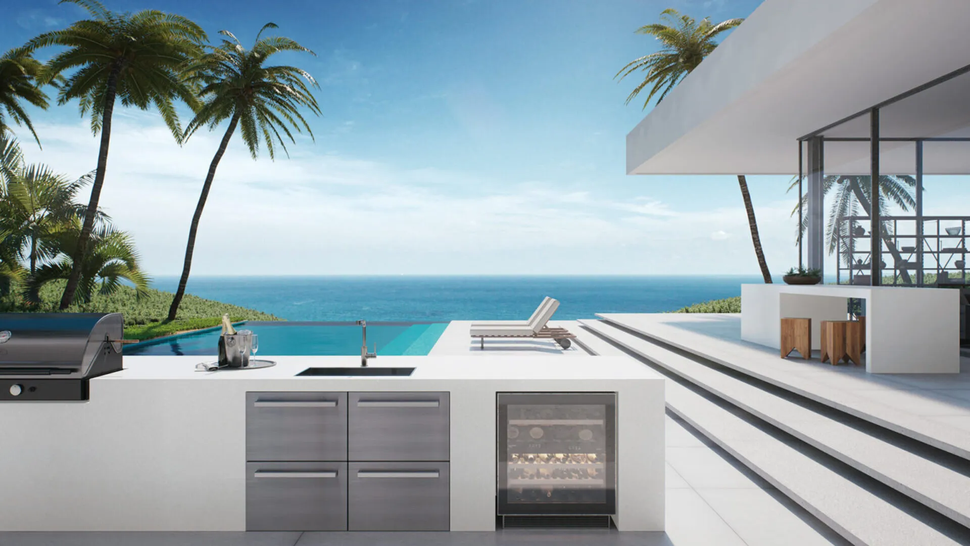 Image of installed Caesarstone Midday Grey Quartz countertops