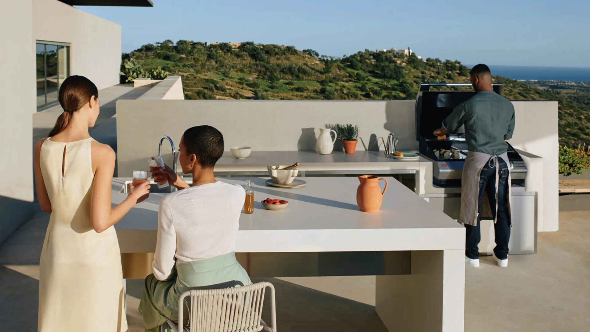 Image of installed Caesarstone Midday Grey Quartz countertops