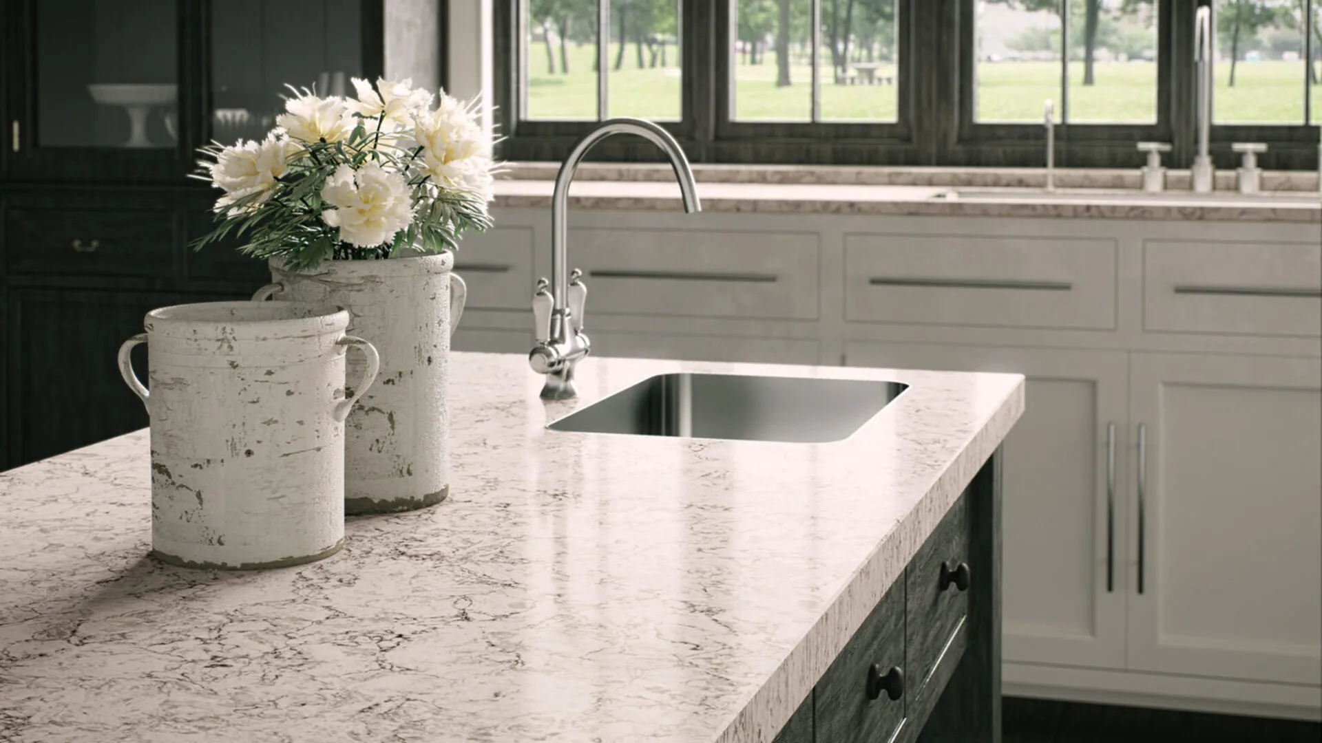 Additional image of Caesarstone Moorland Fog Grey Quartz countertops