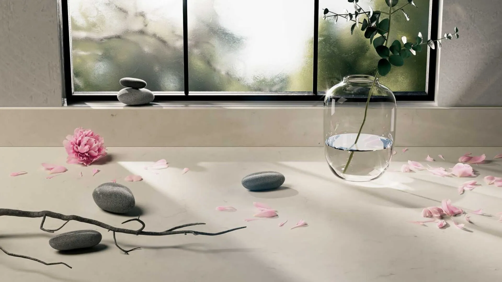 Image of installed Caesarstone Riverlet Quartz countertops