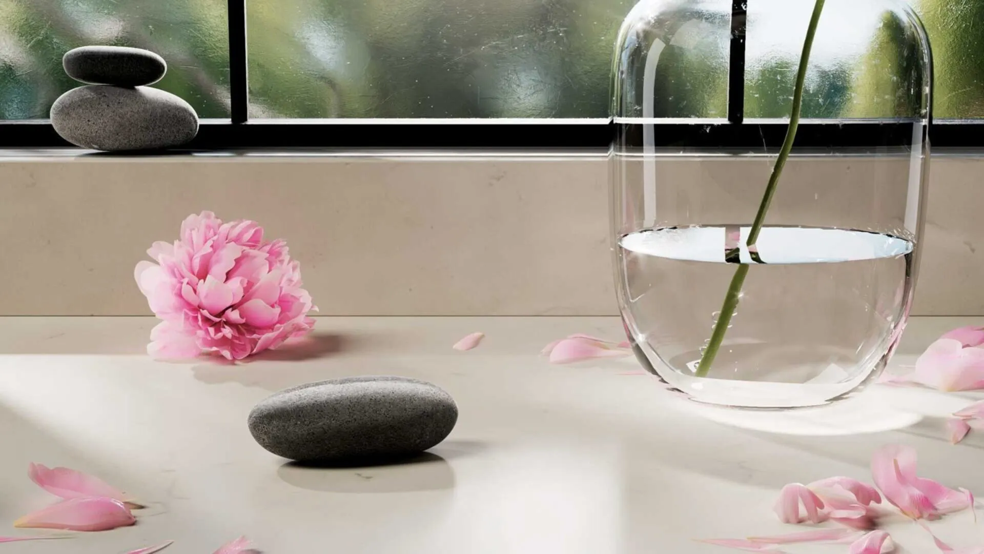 Image of installed Caesarstone Riverlet Quartz countertops