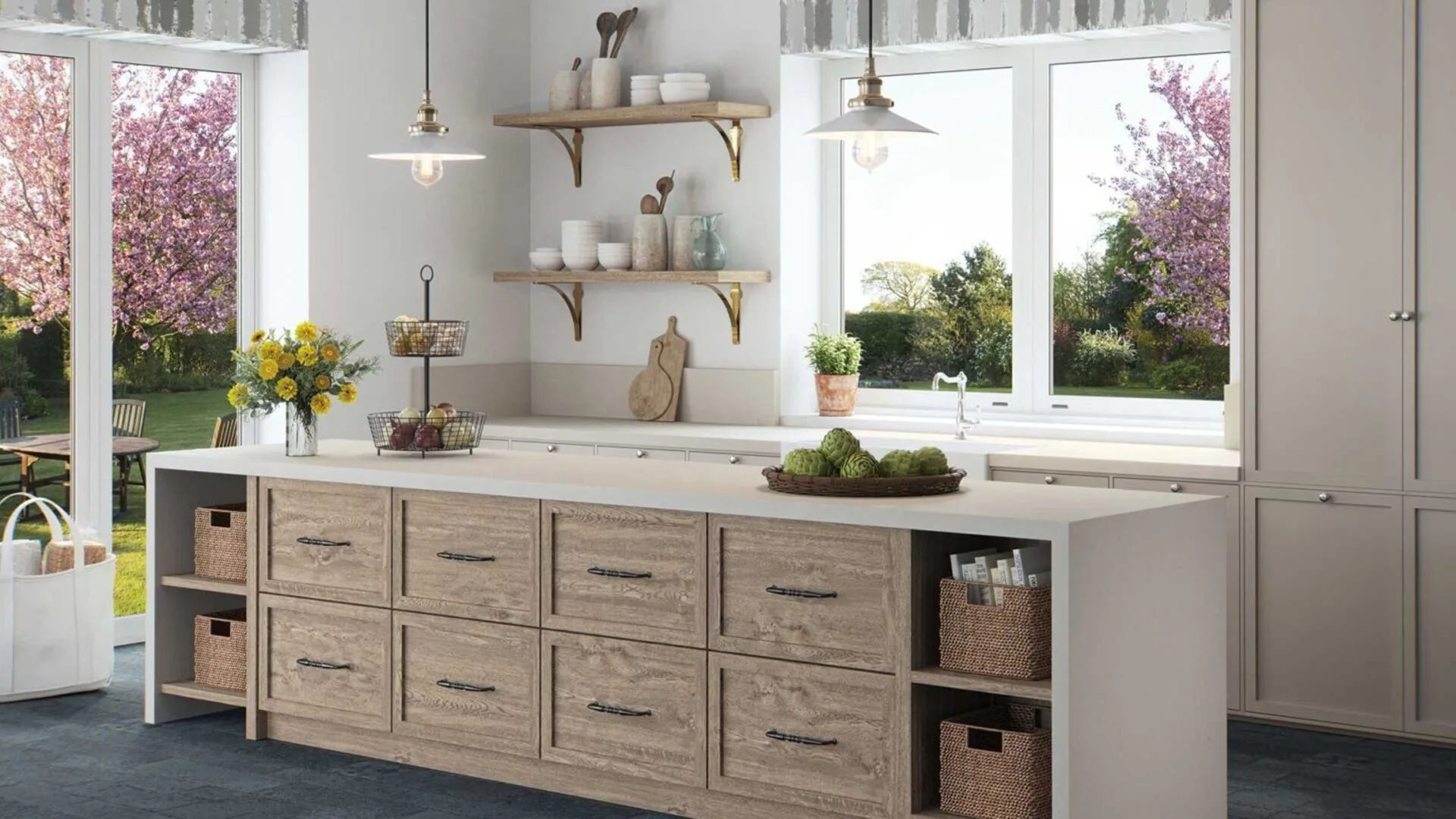 Image of installed Caesarstone Stoneburst Grey Quartz countertops