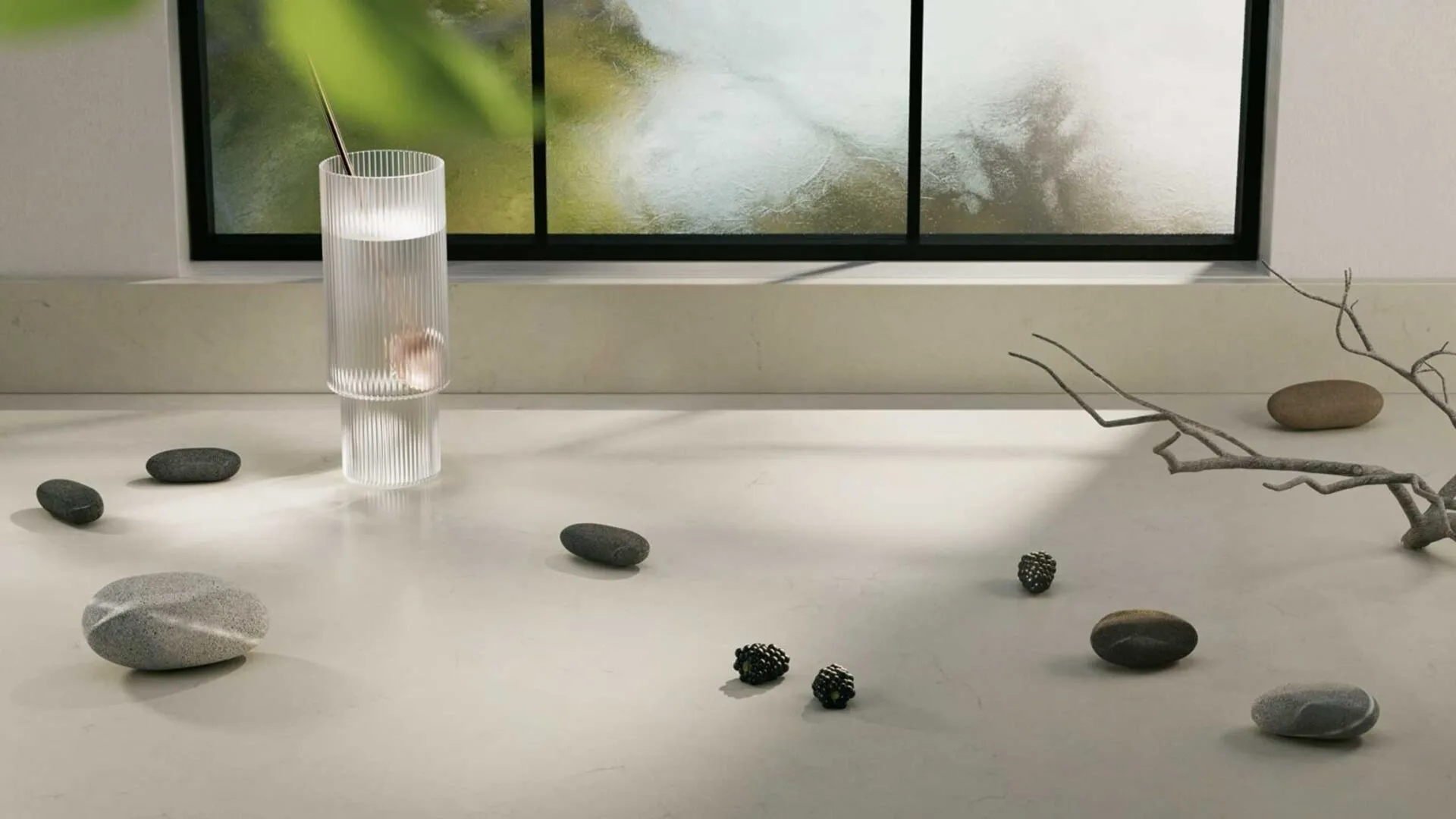 Image of installed Caesarstone Stoneburst Grey Quartz countertops