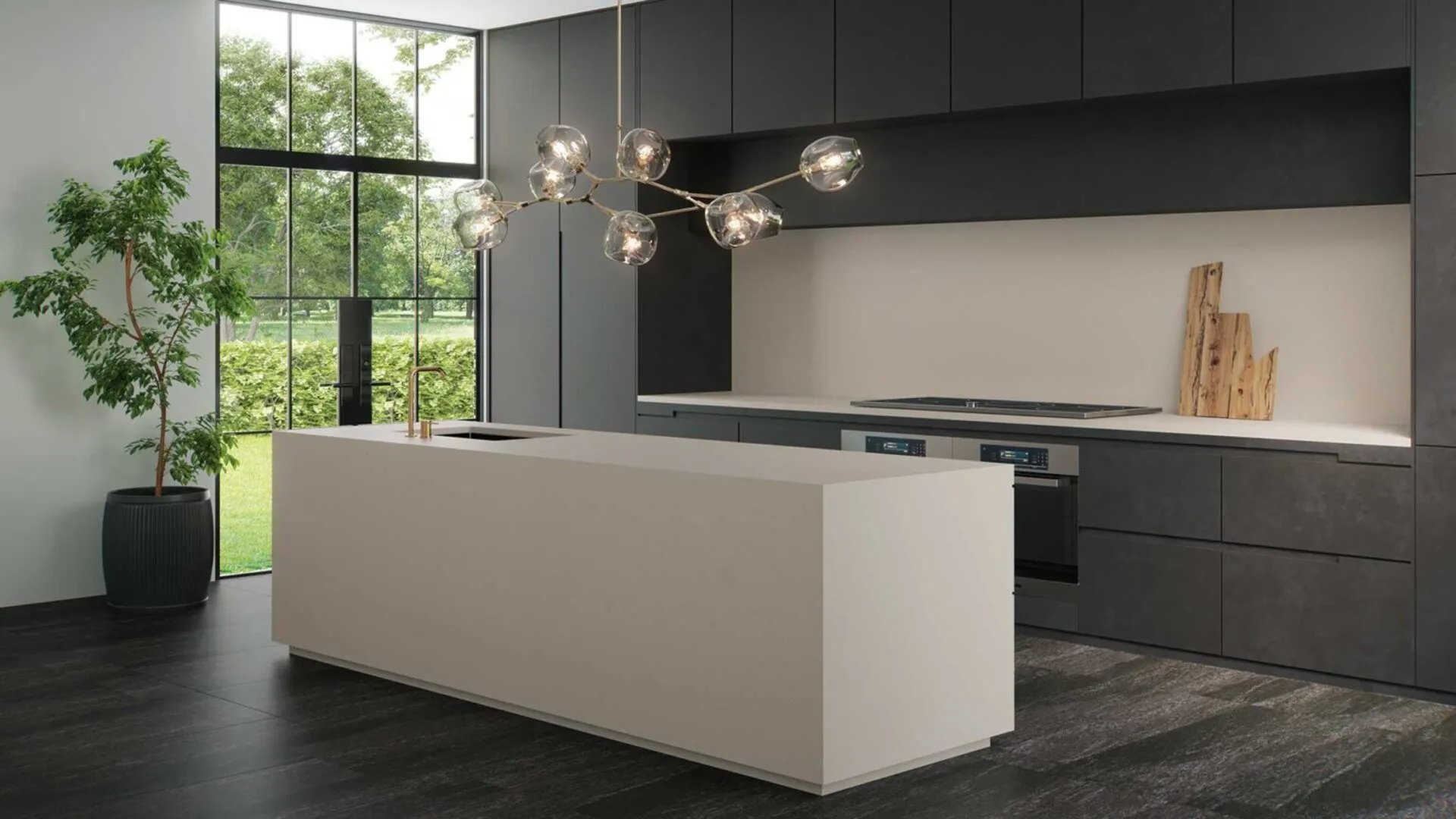 Image of installed Caesarstone Wyndigo Quartz countertops