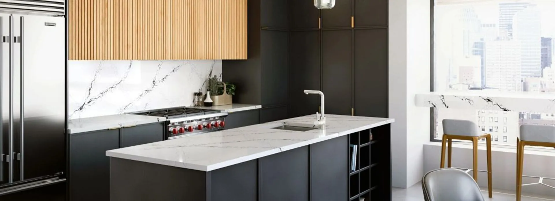 Image of installed Cambria Hemsworth Quartz countertops