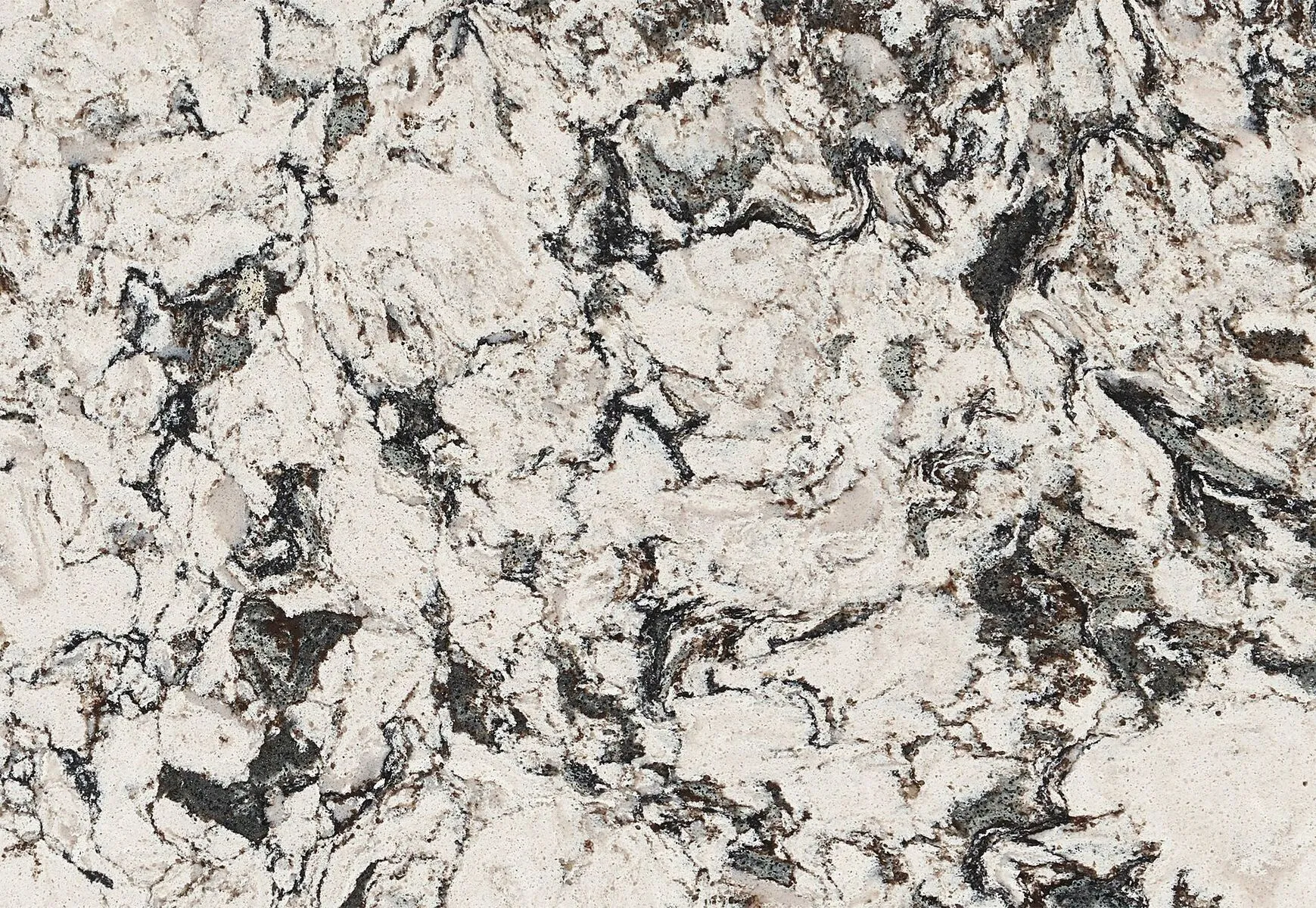 Closeup image of Cambria Huntley White Quartz countertop slab