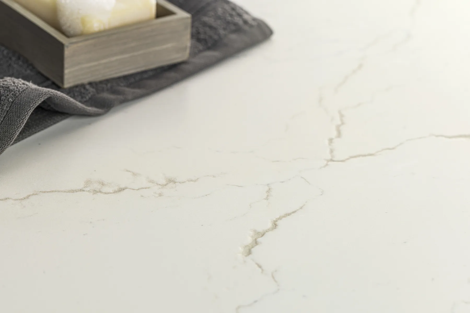 Image of installed Cambria Inverness Frost Quartz countertops