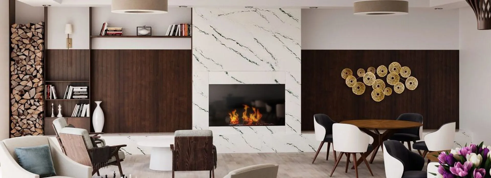 Image of installed Cambria Ivybridge White Quartz countertops