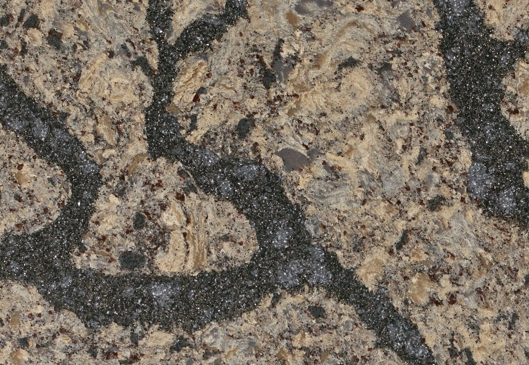 Closeup image of Cambria Langdon Brown Quartz countertop slab
