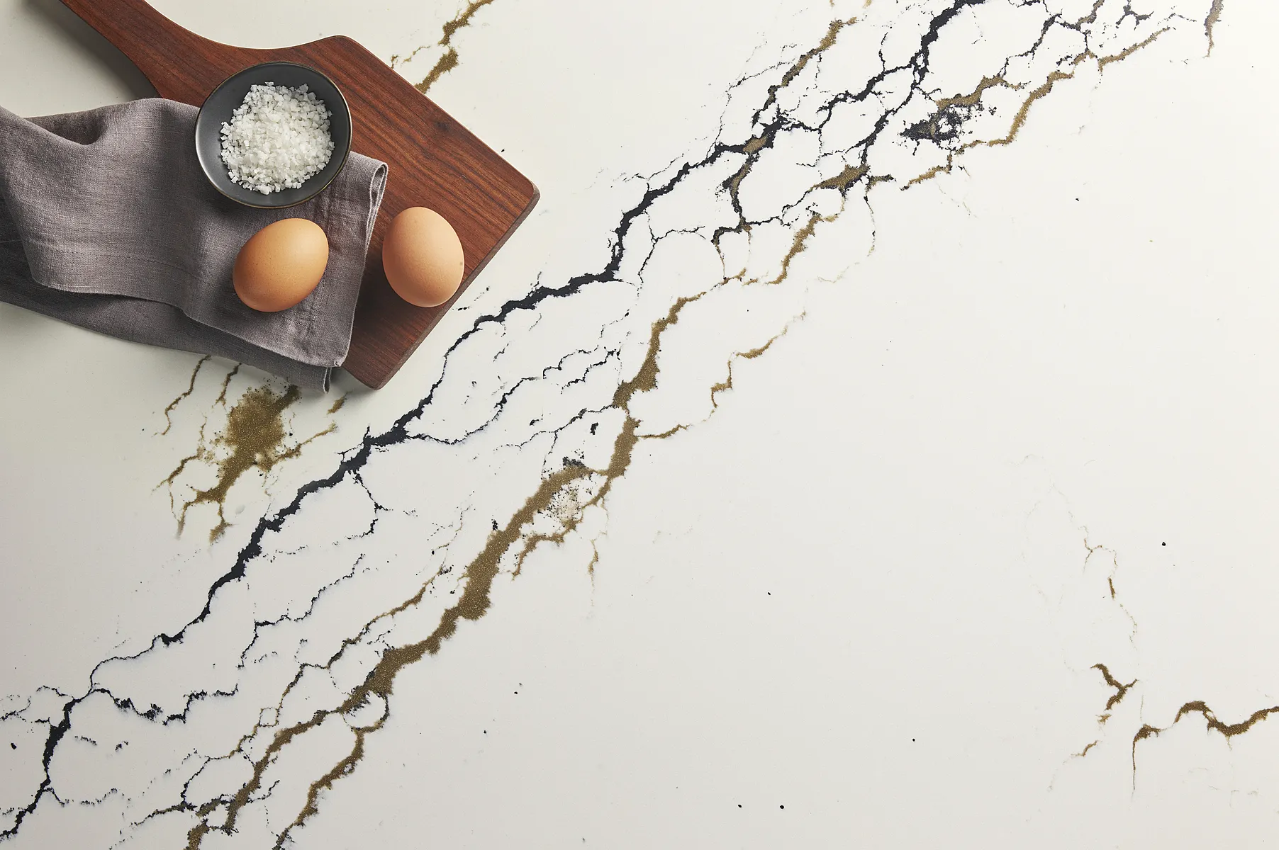 Image of installed Cambria Oakleigh Quartz countertops
