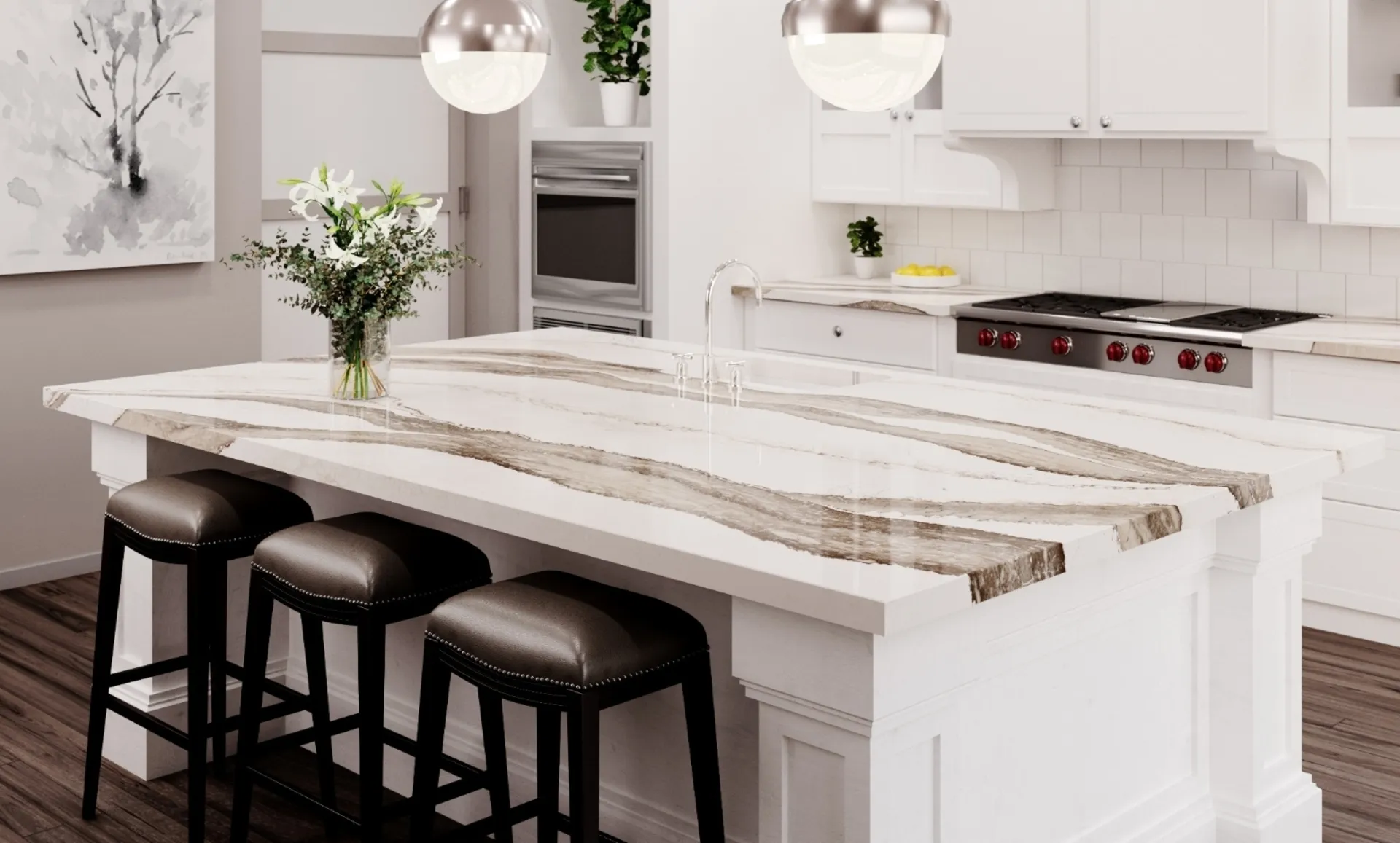 Additional image of Cambria Skara Brae White Quartz countertops