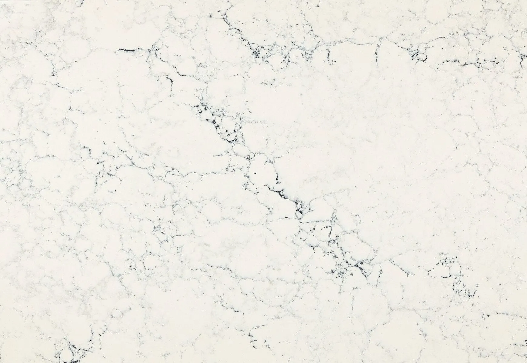 Closeup image of Cambria Sutherland White Quartz countertop slab
