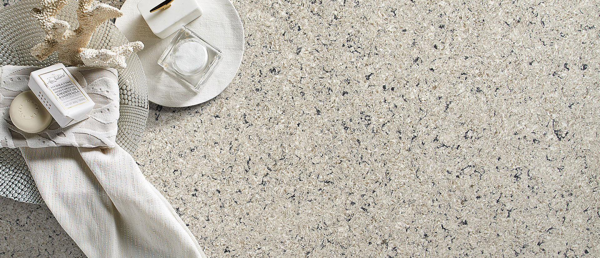 Image of installed Q Quartz Antico Cloud Quartz countertops