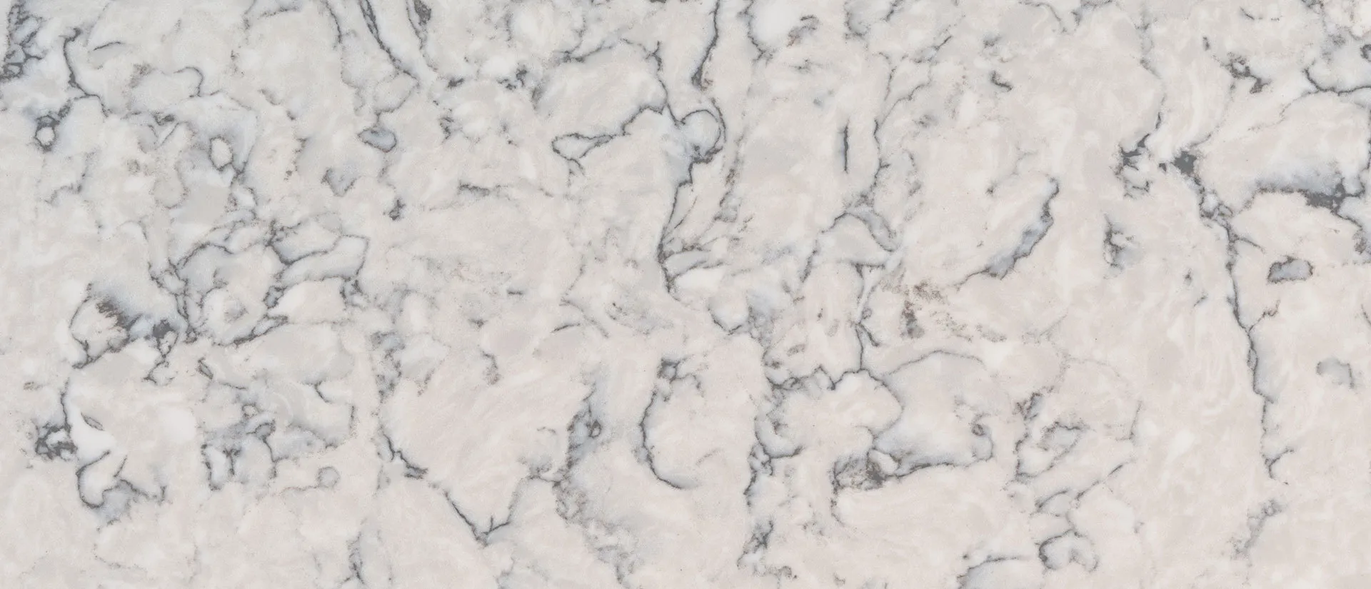 Closeup image of Q Quartz Blanca Arabescato White Quartz countertop slab