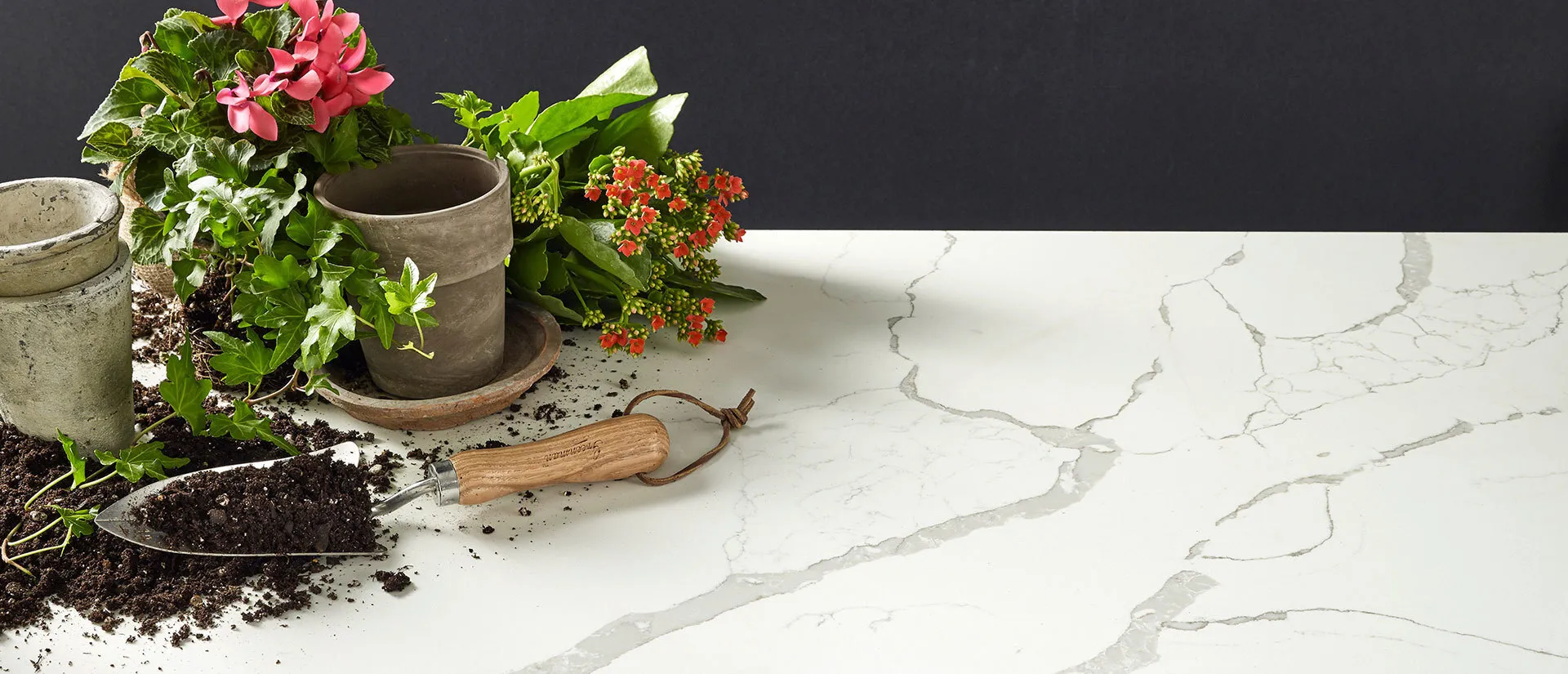 Image of installed Q Quartz Calacatta Laza Quartz countertops