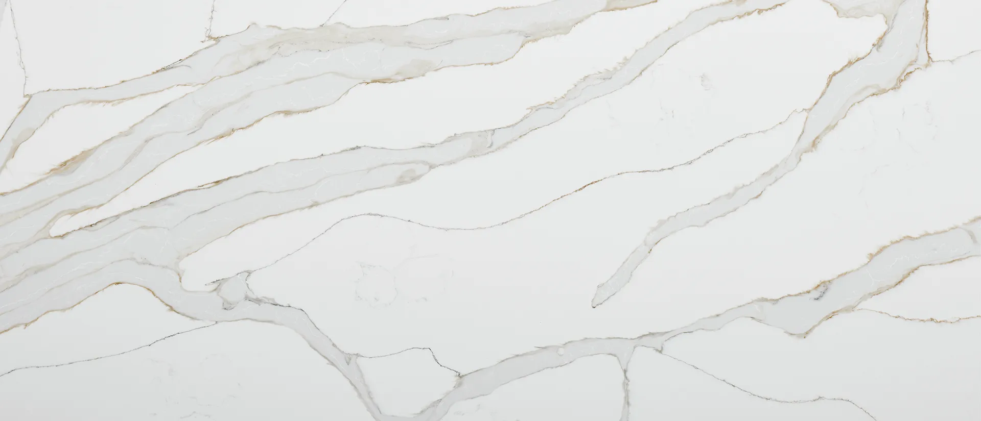 Closeup image of Q Quartz Calacatta Solessio Quartz countertop slab