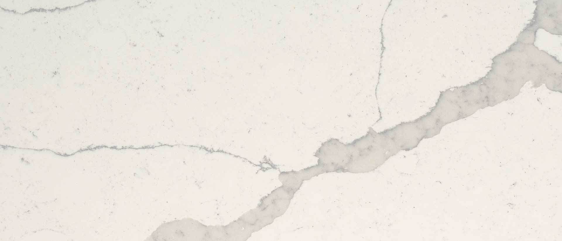 Closeup image of Q Quartz Calacatta Trento White Quartz countertop slab