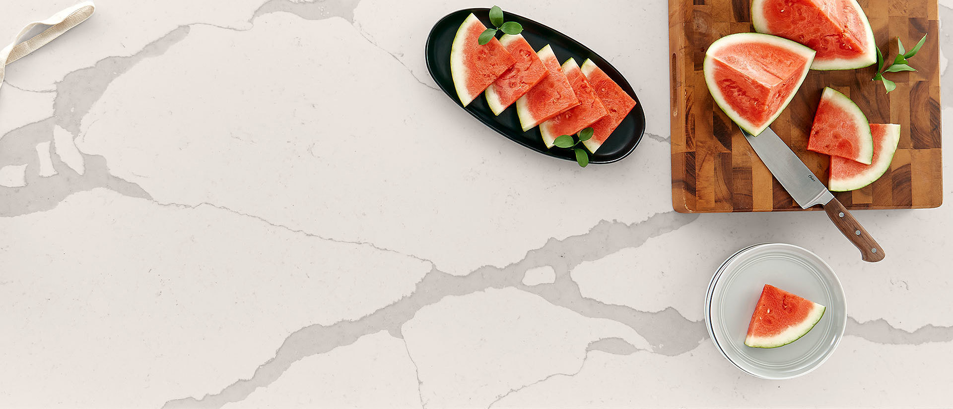 Image of installed Q Quartz Calacatta Trento White Quartz countertops