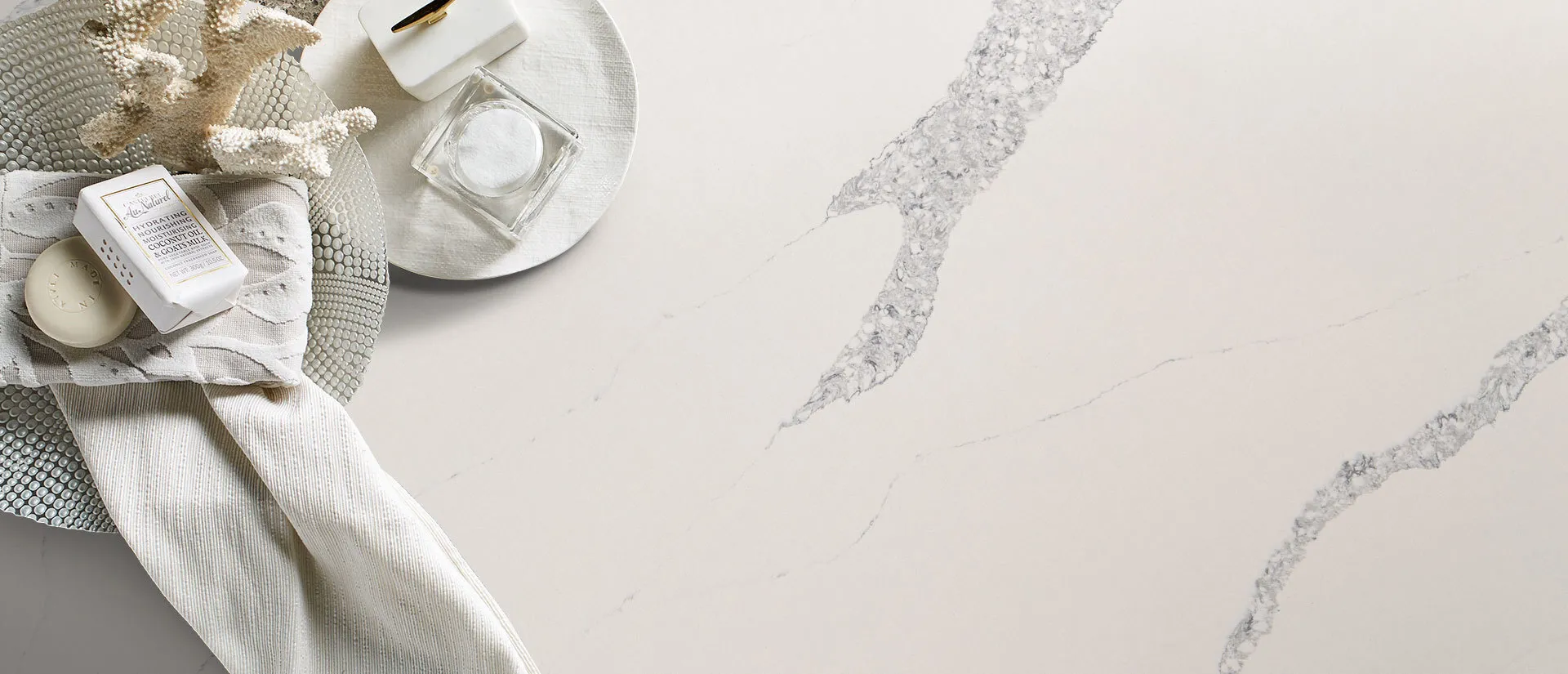 Image of installed Q Quartz Calacatta Venice White Quartz countertops