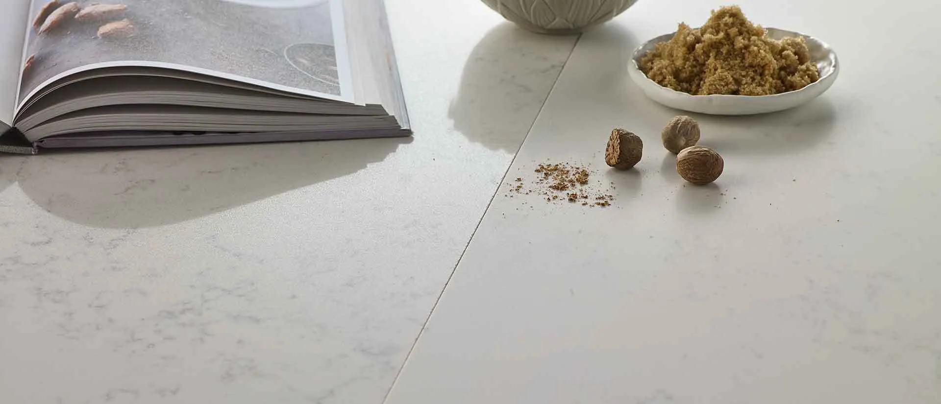 Image of installed Q Quartz Calacatta Vicenza Quartz countertops