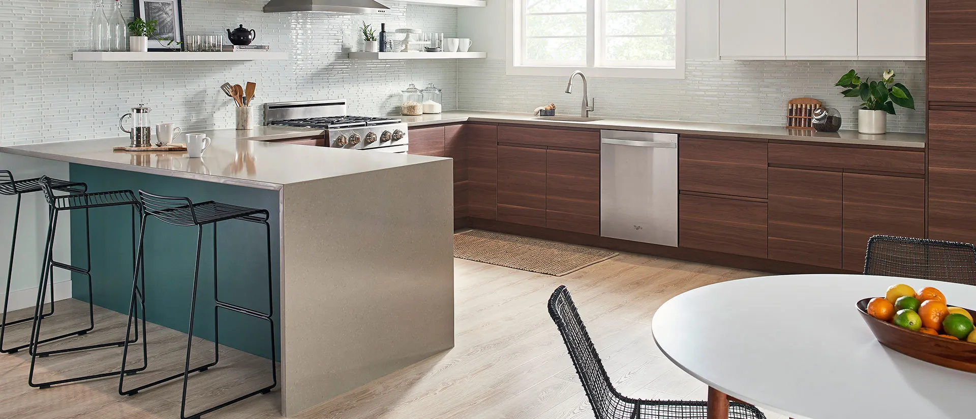 Image of installed Q Quartz Concerto Quartz countertops