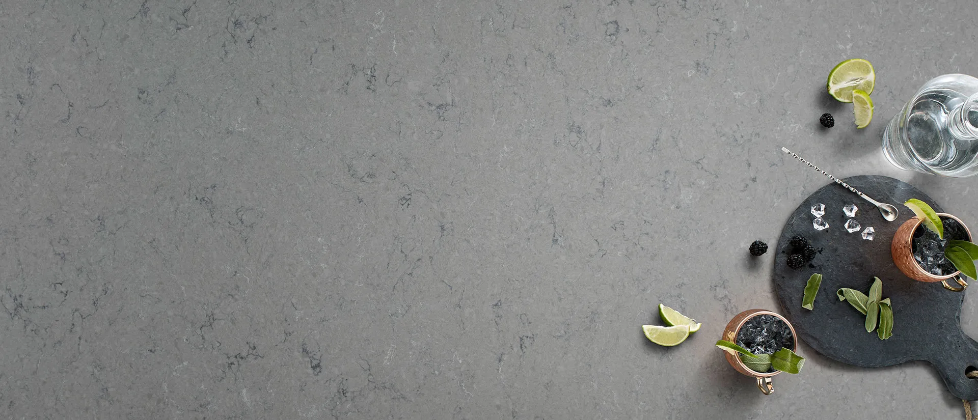 Image of installed Q Quartz Fantasy Gray Quartz countertops