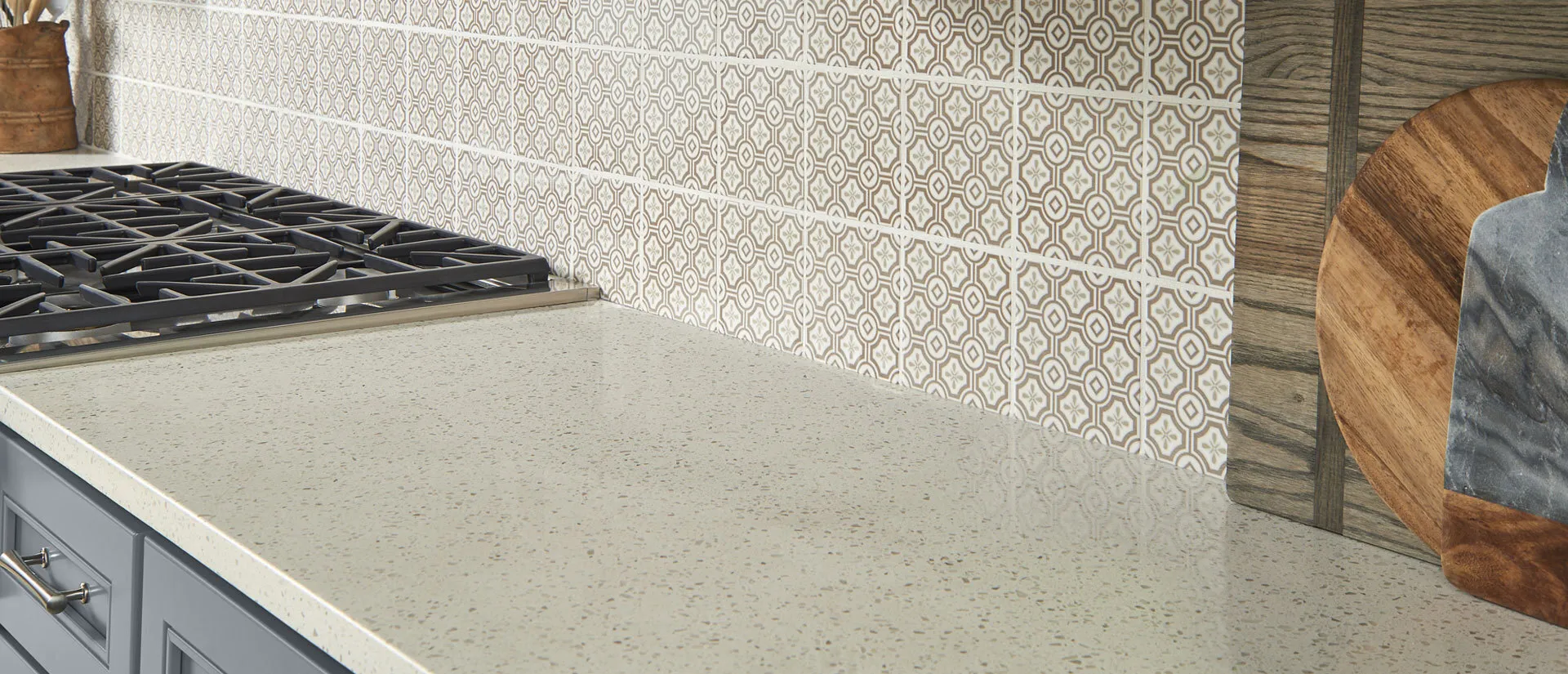 Image of installed Q Quartz Iced White Quartz countertops