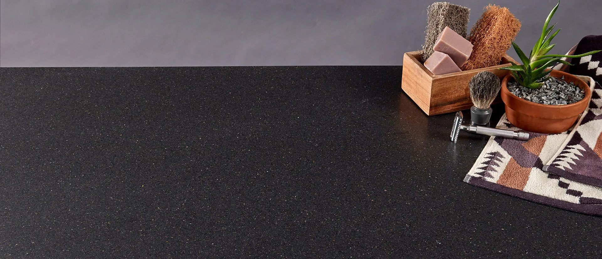 Image of installed Q Quartz Midnight Majesty Quartz countertops