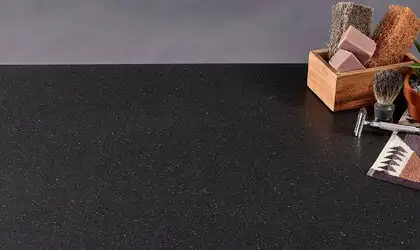 Image of installed Q Quartz Midnight Majesty Quartz countertops