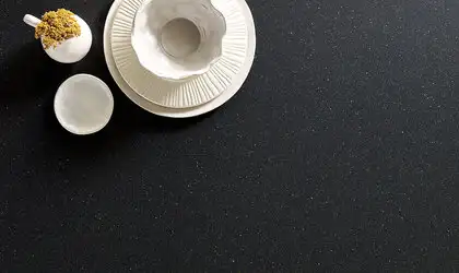 Image of installed Q Quartz Midnight Majesty Quartz countertops