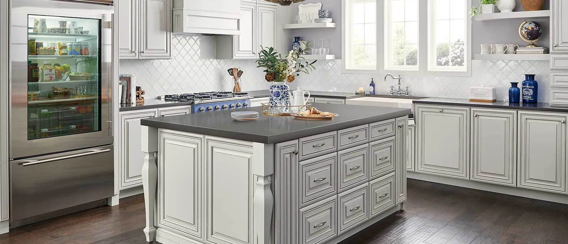Image of installed Q Quartz Mystic Gray Quartz countertops