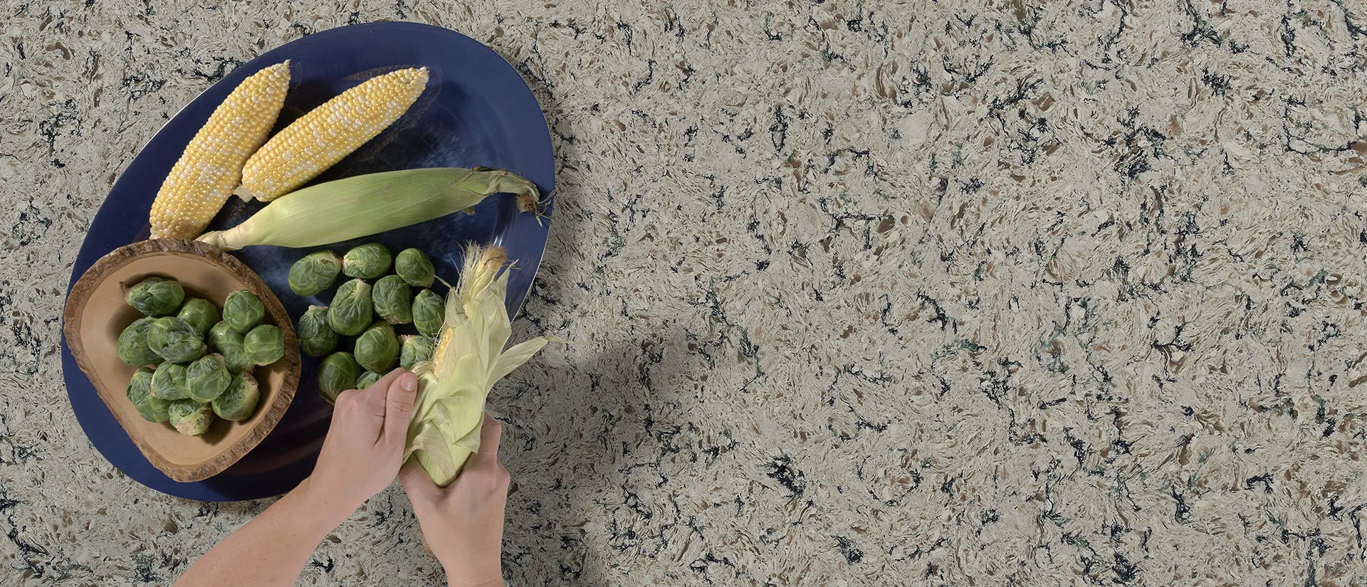 Image of installed Q Quartz Pacific Salt Cream Quartz countertops
