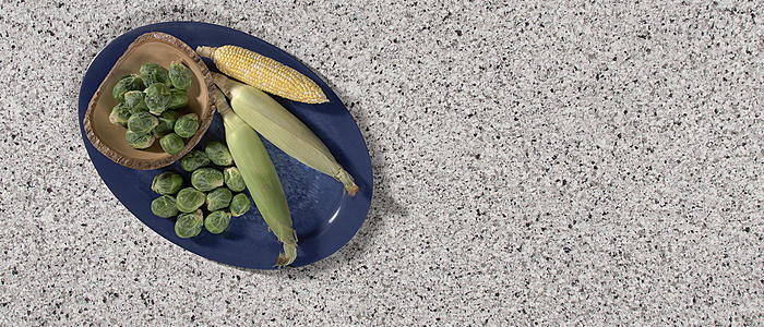 Image of installed Q Quartz Pearl Gray Quartz countertops
