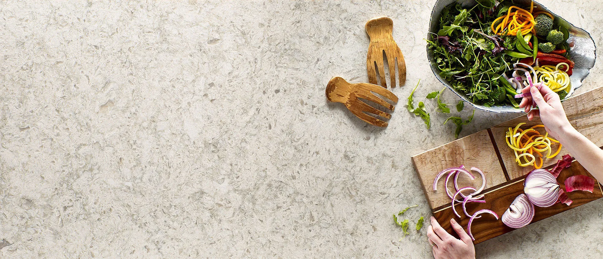 Image of installed Q Quartz Portico Cream Brown Quartz countertops