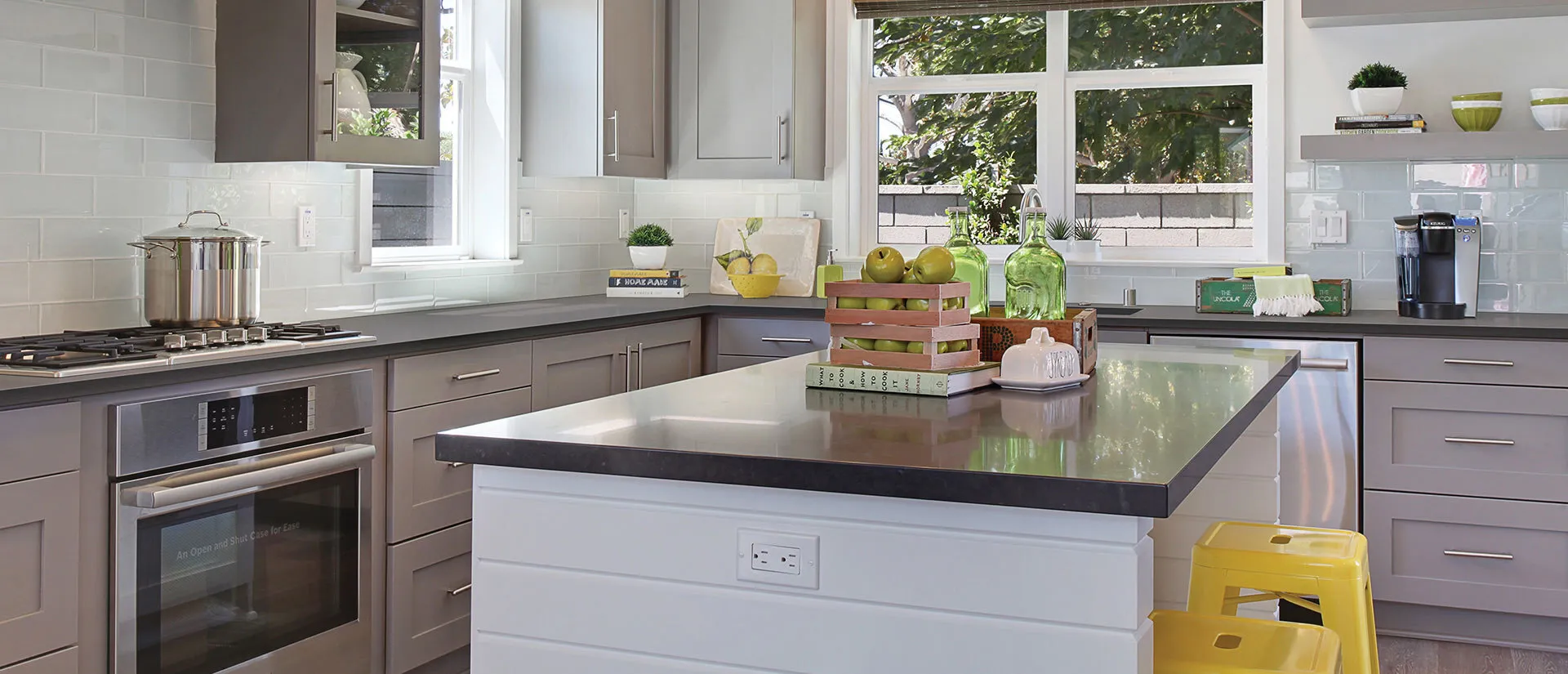 Image of installed Q Quartz Shadow Gray Quartz countertops