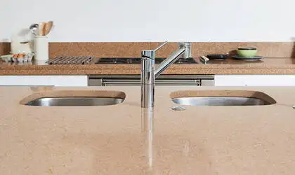 Image of installed Q Quartz Solare Quartz countertops