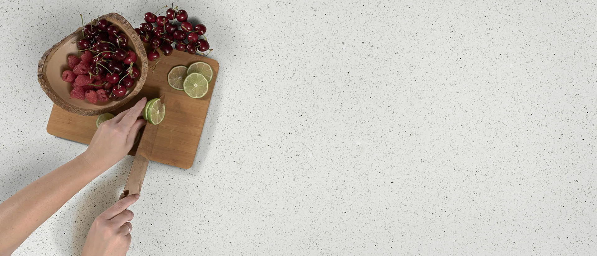 Image of installed Q Quartz Sparkling White Quartz countertops