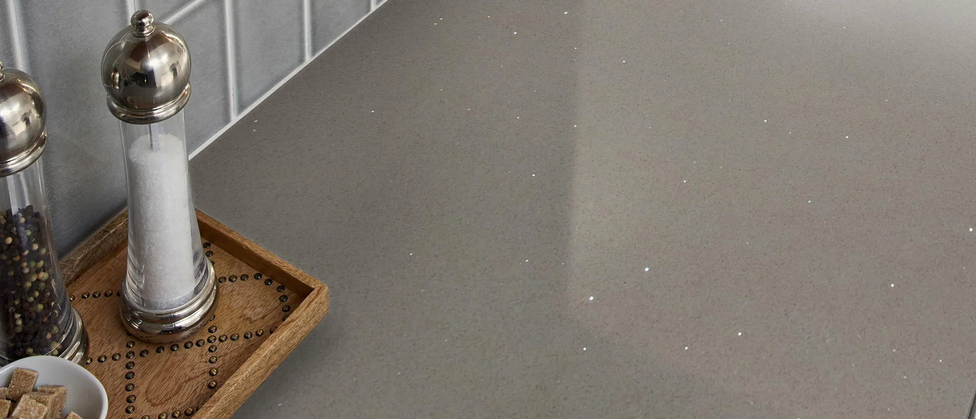 Image of installed Q Quartz Stellar Gray Quartz countertops