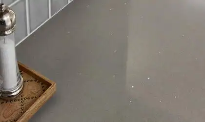 Image of installed Q Quartz Stellar Gray Quartz countertops