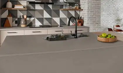 Image of installed Q Quartz Stellar Gray Quartz countertops