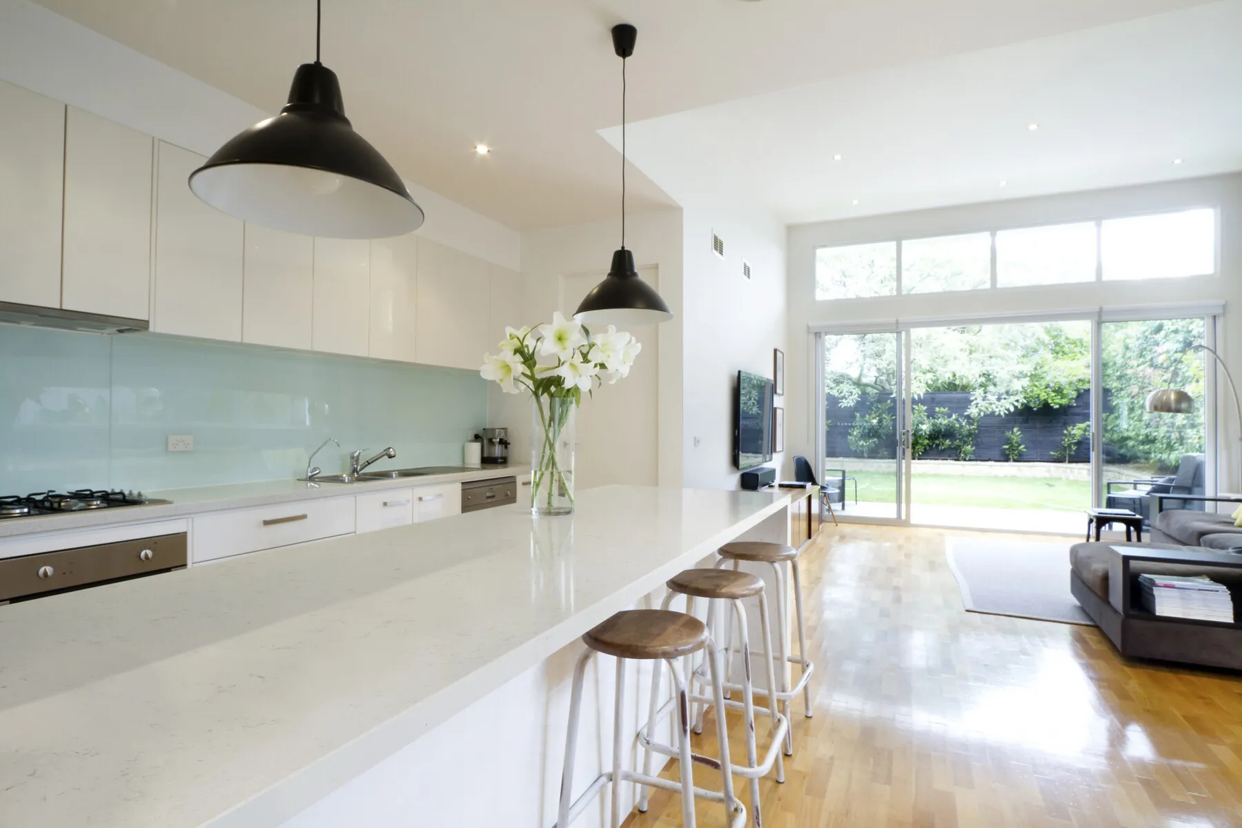 Image of installed Silestone Ariel White Quartz countertops