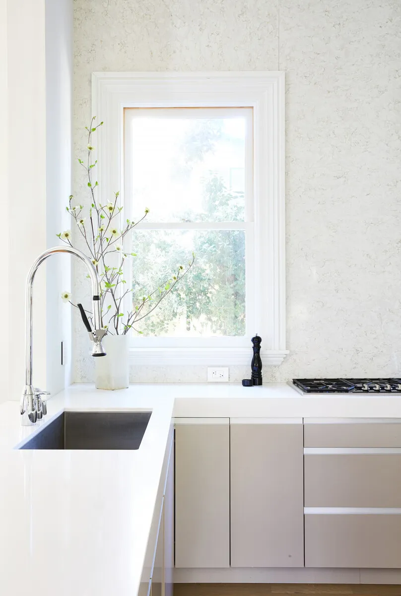 Image of installed Silestone Blanco Orion White Quartz countertops