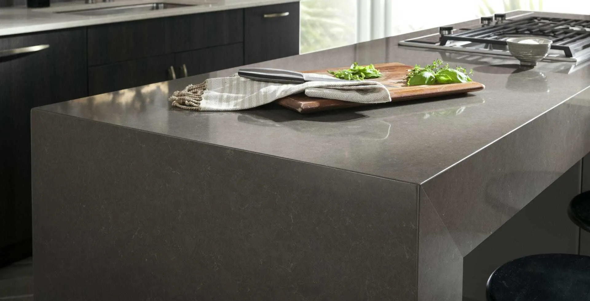 Image of installed Silestone Calypso Grey Quartz countertops