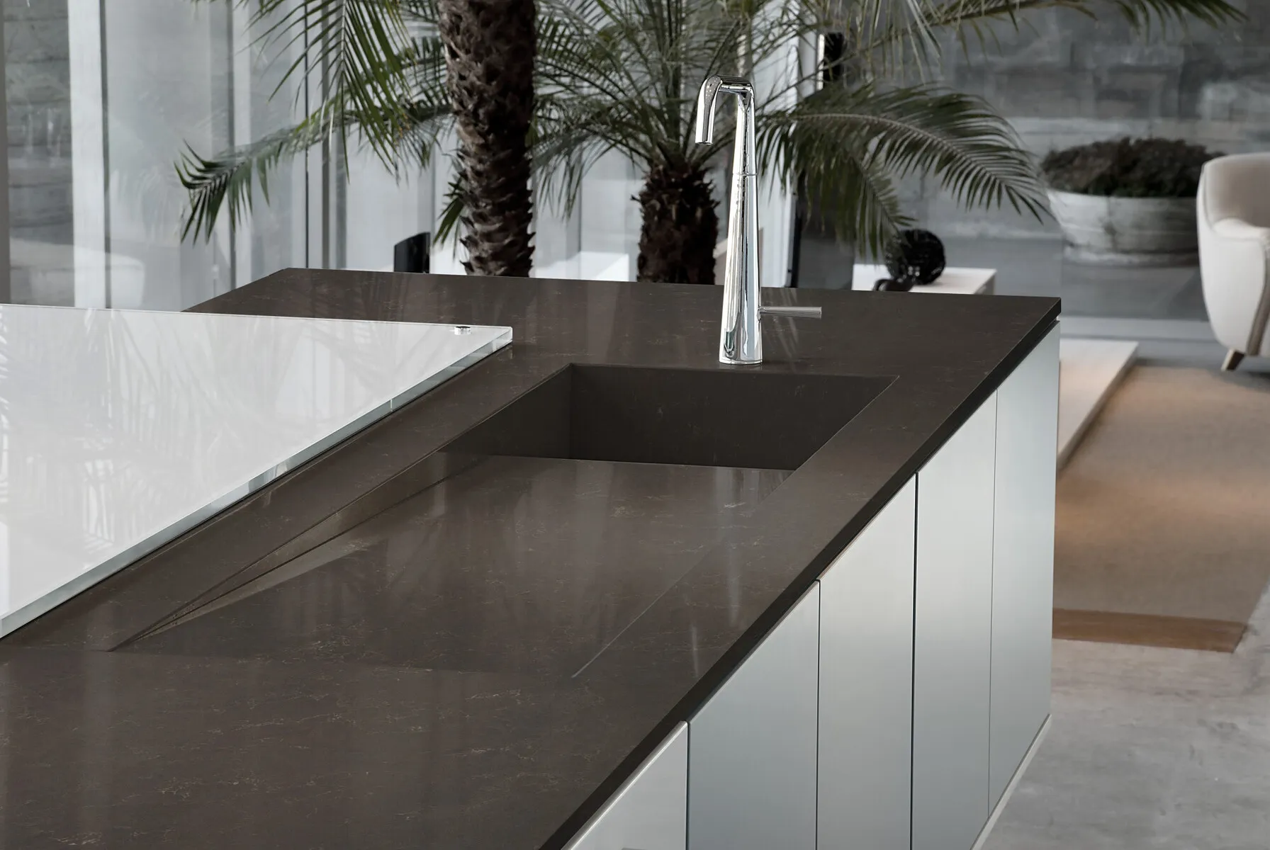 Image of installed Silestone Calypso Grey Quartz countertops