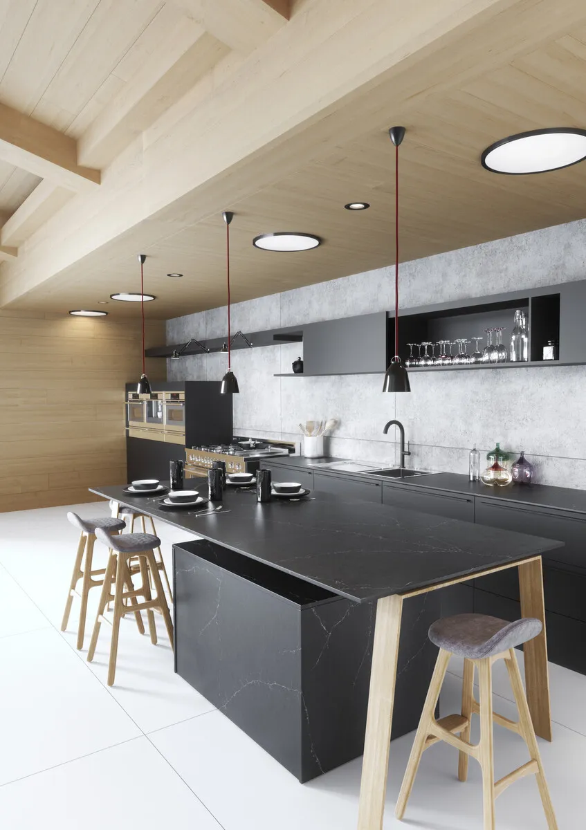 Image of installed Silestone Charcoal Soapstone Quartz countertops