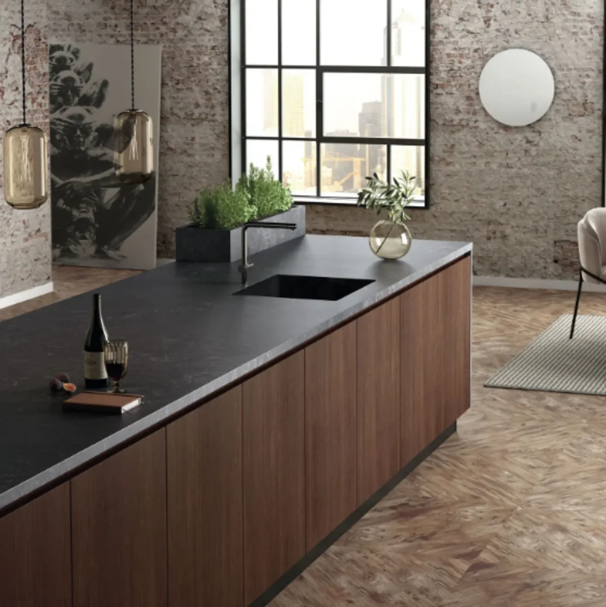 Image of installed Silestone Corktown Quartz countertops