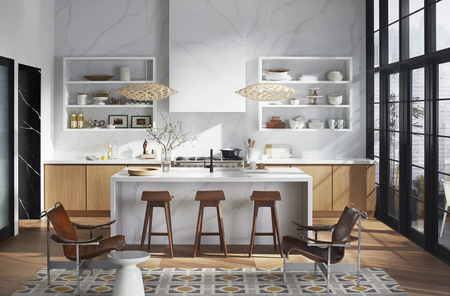 Image of installed Silestone Eternal Calacatta Gold White Quartz countertops
